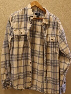 George Cream and Light Gray Plaid Button-Up